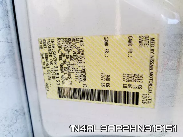 1N4AL3AP2HN318151 фото 2