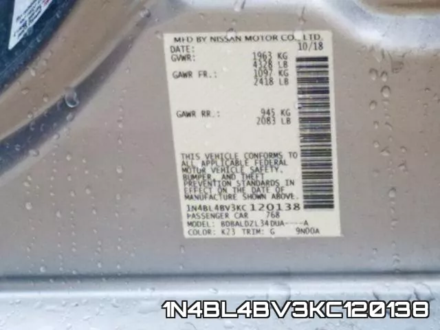 1N4BL4BV3KC120138 фото 2