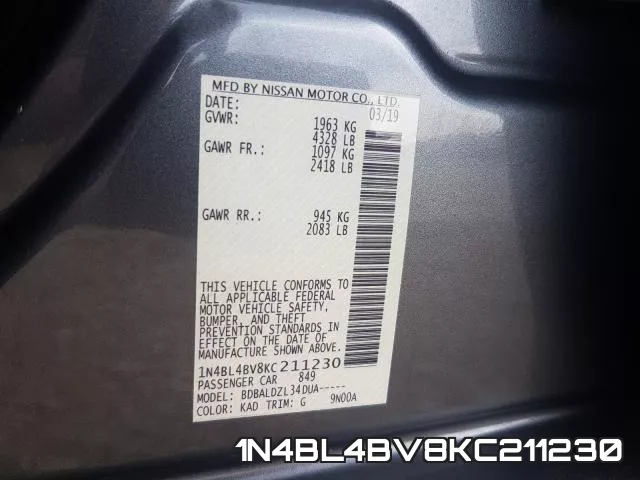 1N4BL4BV8KC211230 фото 2