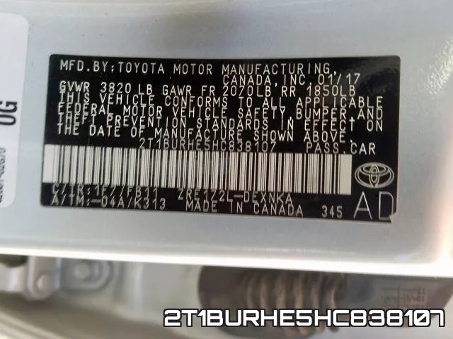 2T1BURHE5HC838107 фото 2