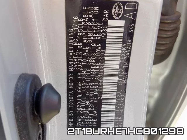 2T1BURHE7HC801298 фото 2