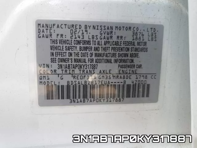 3N1AB7AP0KY317887 фото 2