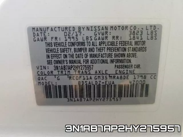 3N1AB7AP2HY275957 фото 2