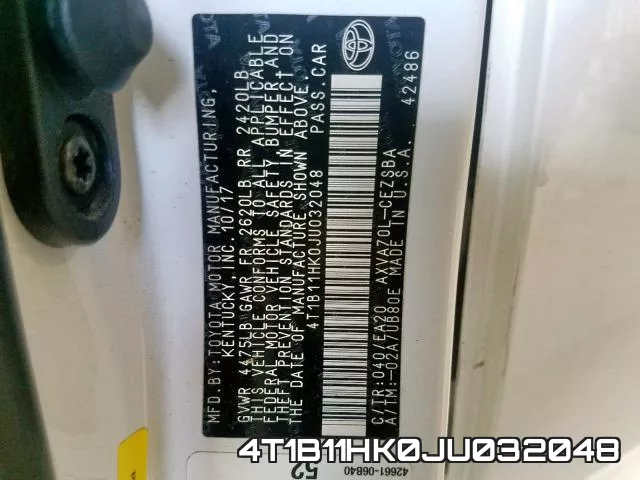 4T1B11HK0JU032048 фото 2