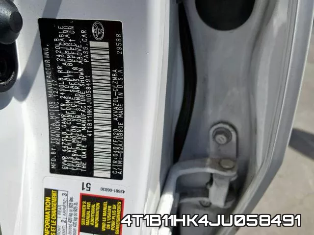 4T1B11HK4JU058491 фото 2