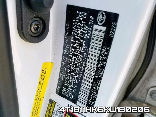 4T1B11HK6KU180206 фото 2