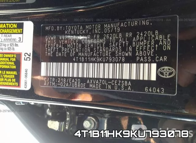 4T1B11HK9KU793078 фото 10