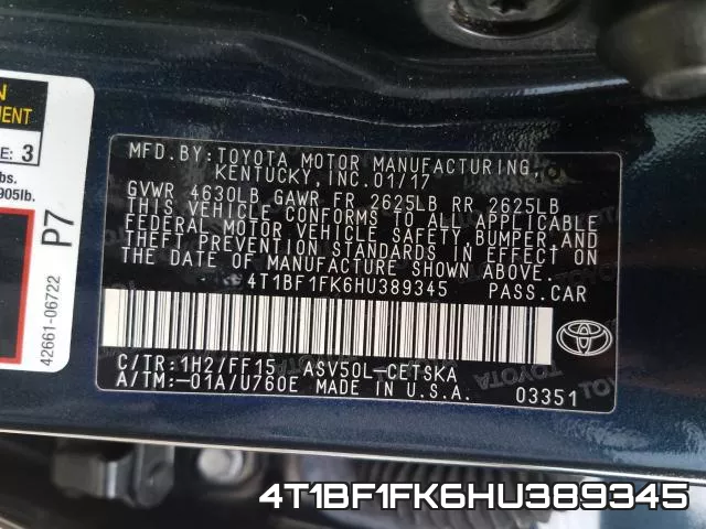 4T1BF1FK6HU389345 фото 2