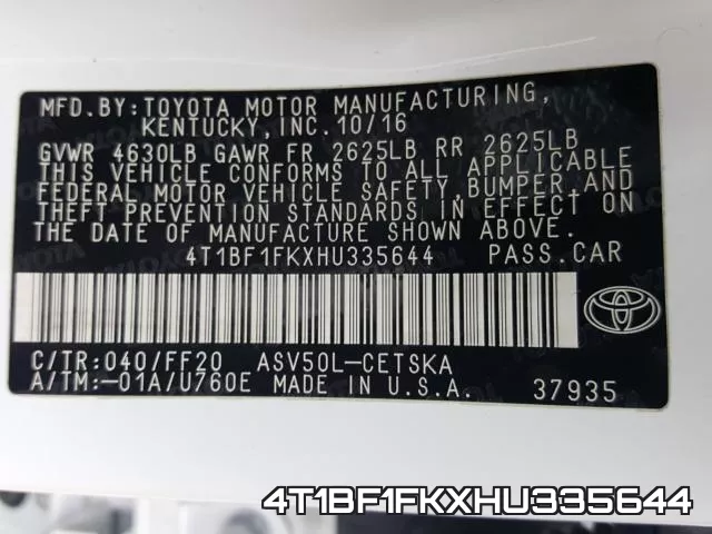 4T1BF1FKXHU335644 фото 2