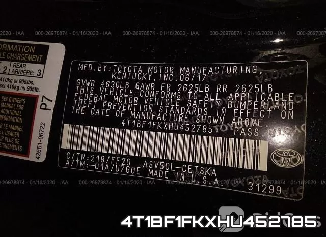 4T1BF1FKXHU452785 фото 10
