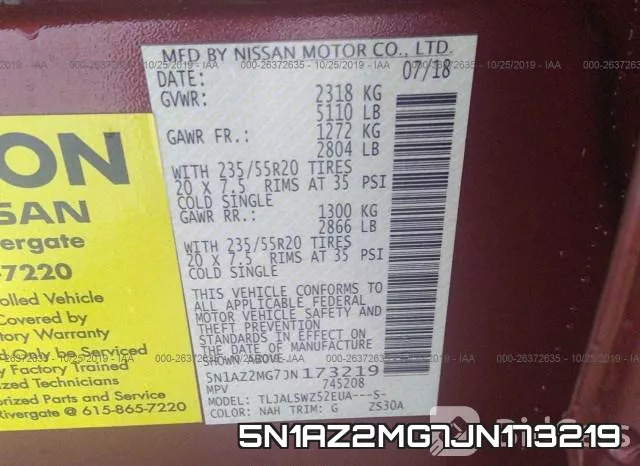 5N1AZ2MG7JN173219 фото 10