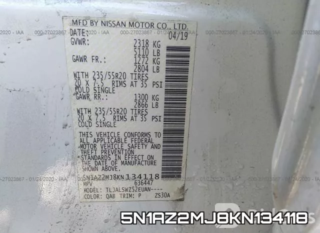 5N1AZ2MJ8KN134118 фото 10