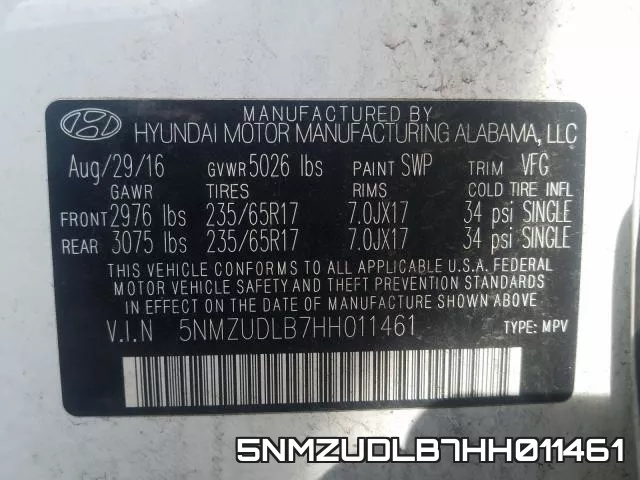 5NMZUDLB7HH011461 фото 2