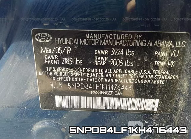 5NPD84LF1KH476443 фото 10