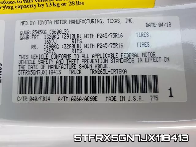 5TFRX5GN7JX118413 фото 2