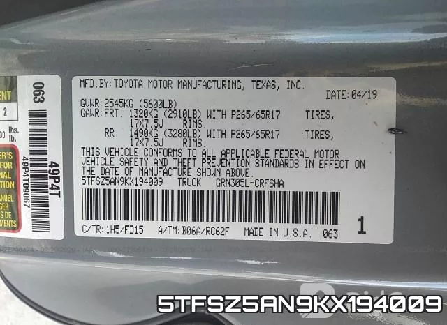 5TFSZ5AN9KX194009 фото 10