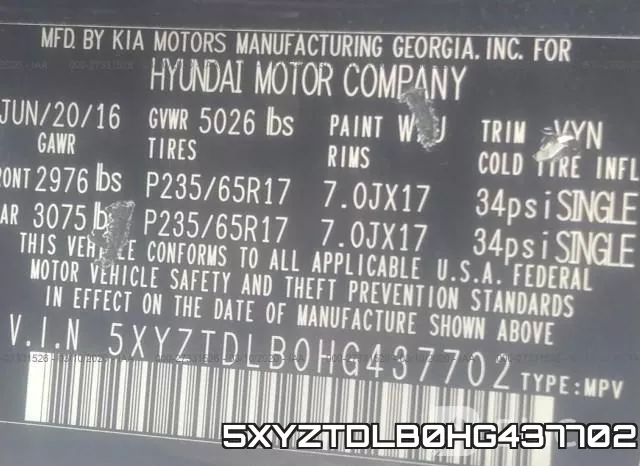 5XYZTDLB0HG437702 фото 10