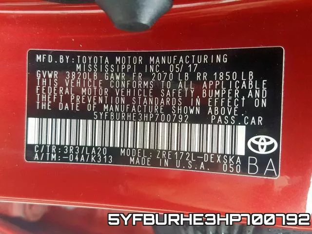 5YFBURHE3HP700792 фото 2