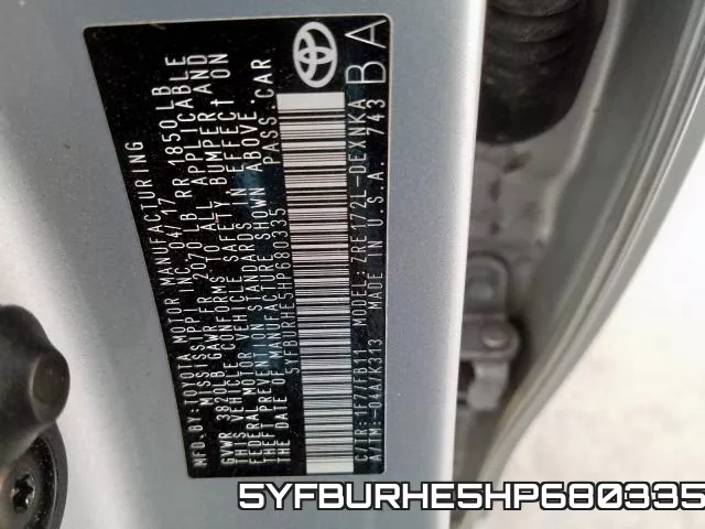 5YFBURHE5HP680335 фото 2