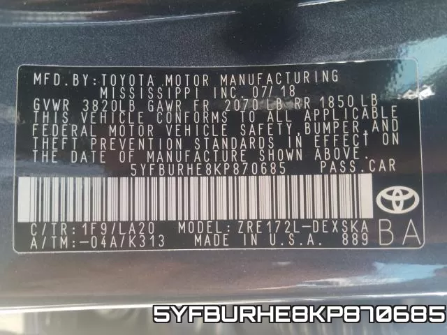 5YFBURHE8KP870685 фото 2