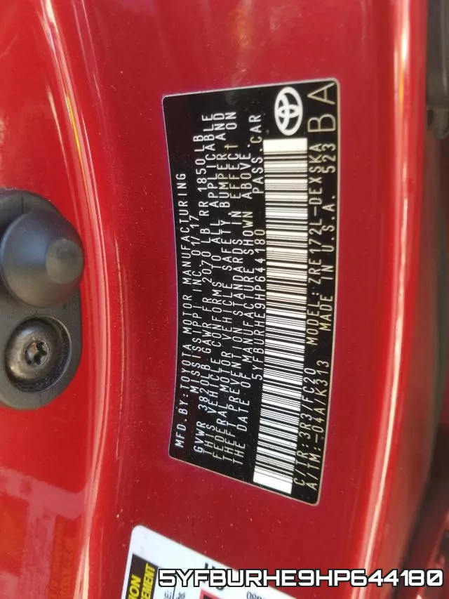 5YFBURHE9HP644180 фото 2