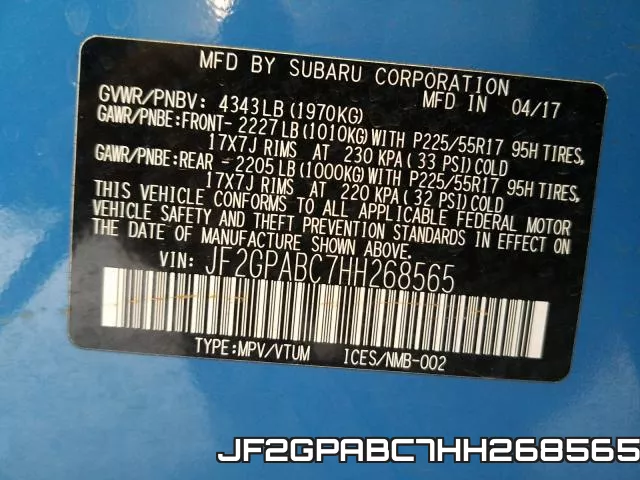 JF2GPABC7HH268565 фото 2