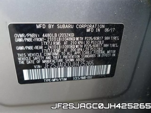 JF2SJAGC0JH425265 фото 2