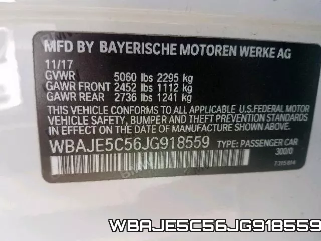 WBAJE5C56JG918559 фото 2