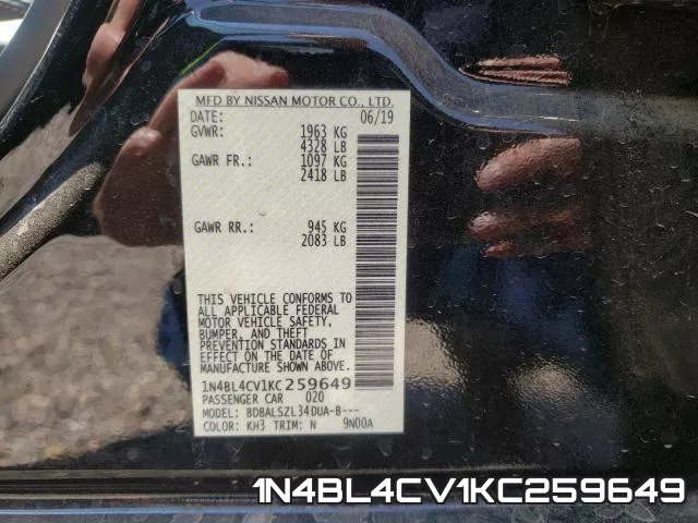 1N4BL4CV1KC259649 фото 2