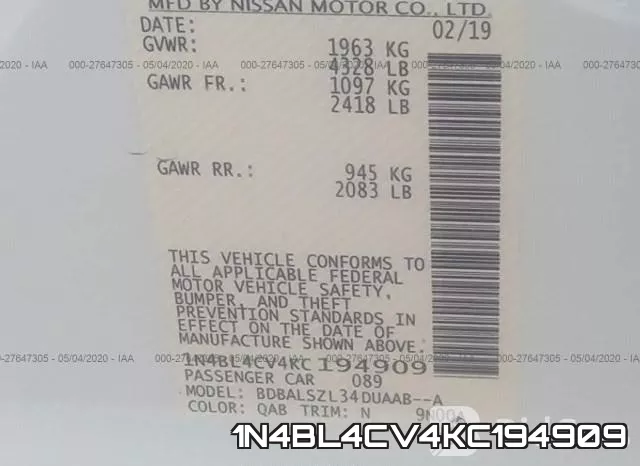 1N4BL4CV4KC194909 фото 10