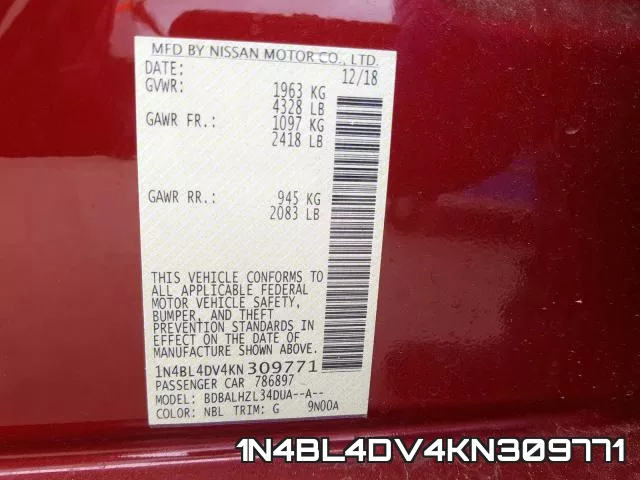 1N4BL4DV4KN309771 фото 2