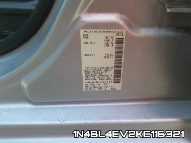 1N4BL4EV2KC116321 фото 2