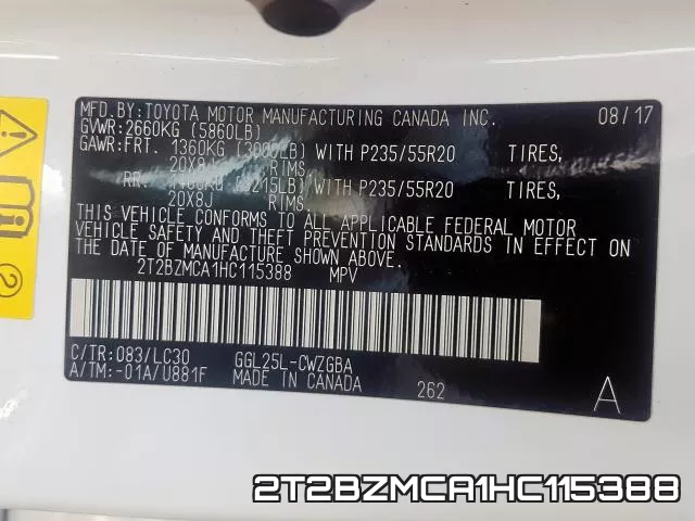 2T2BZMCA1HC115388 фото 2