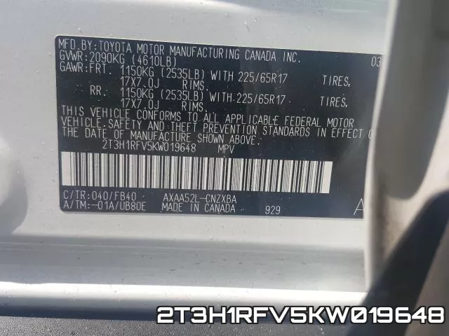 2T3H1RFV5KW019648 фото 2