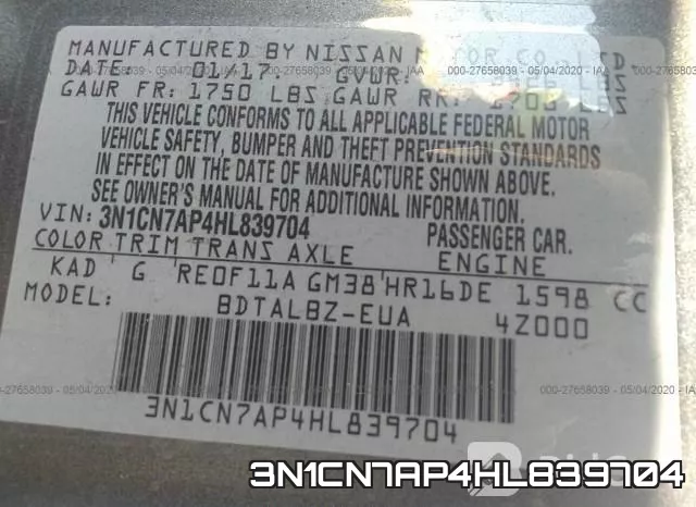 3N1CN7AP4HL839704 фото 10