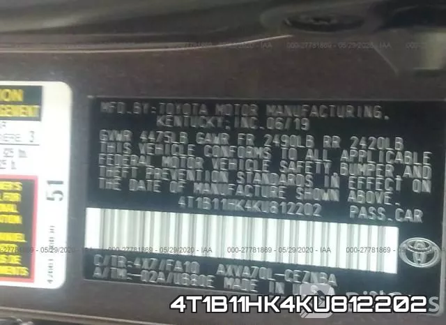 4T1B11HK4KU812202 фото 10