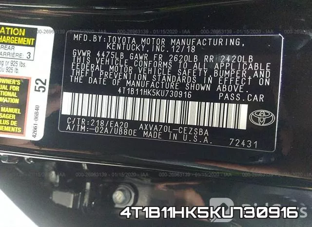 4T1B11HK5KU730916 фото 10
