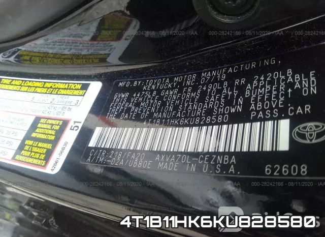4T1B11HK6KU828580 фото 10