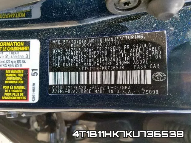 4T1B11HK7KU736538 фото 2