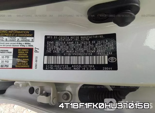 4T1BF1FK0HU370158 фото 9