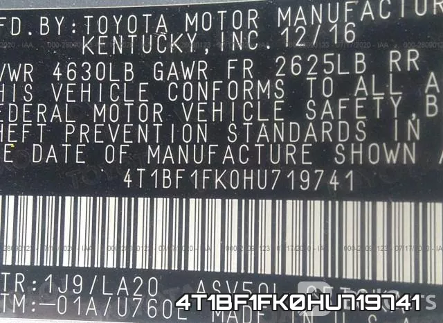 4T1BF1FK0HU719741 фото 10