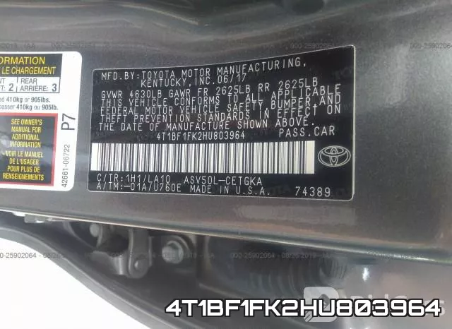 4T1BF1FK2HU803964 фото 10