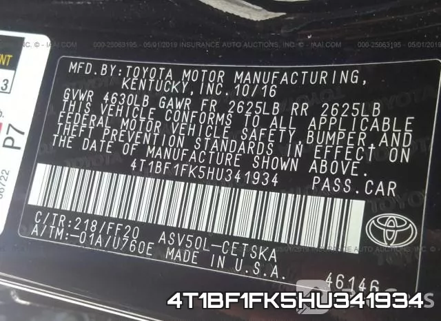 4T1BF1FK5HU341934 фото 10