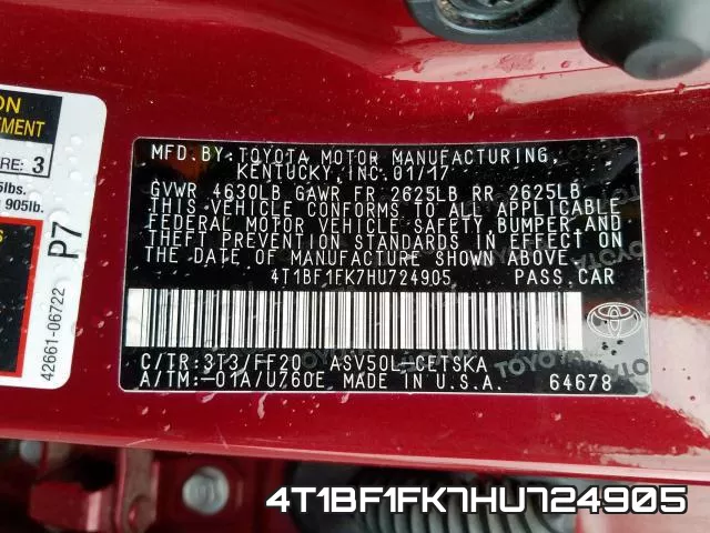 4T1BF1FK7HU724905 фото 2