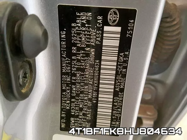 4T1BF1FK8HU804634 фото 2