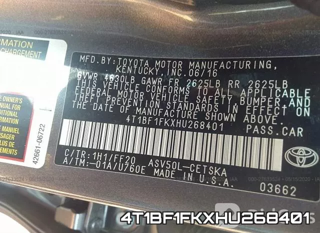 4T1BF1FKXHU268401 фото 10
