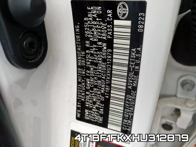 4T1BF1FKXHU312879 фото 2