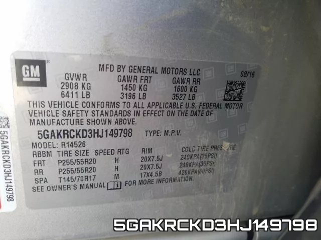 5GAKRCKD3HJ149798 фото 2