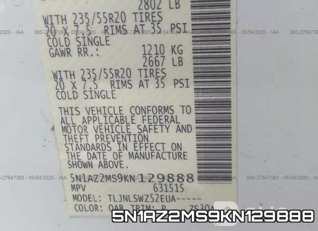 5N1AZ2MS9KN129888 фото 10