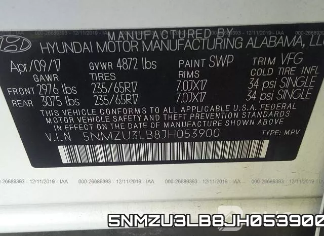 5NMZU3LB8JH053900 фото 10